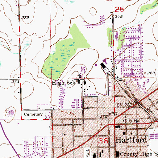 Topographic Map of Hartford High School, AL