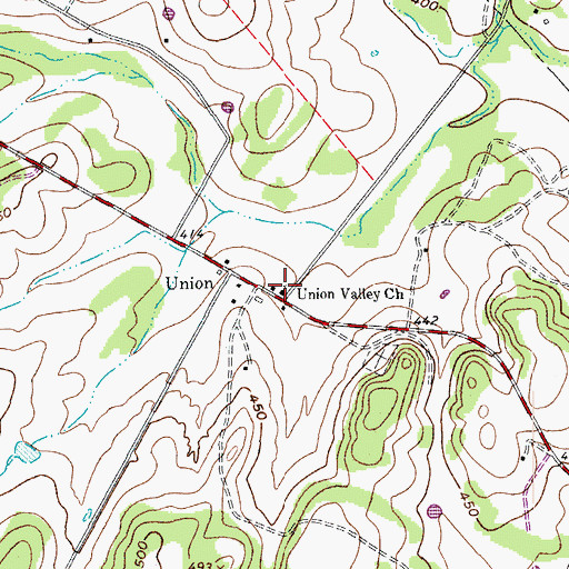 Topographic Map of Union Valley Church, TX
