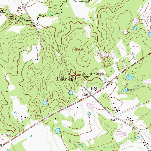 Topographic Map of Unity Church, TX