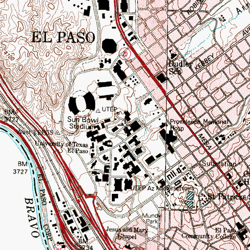 Topographic Map of The University of Texas at El Paso, TX