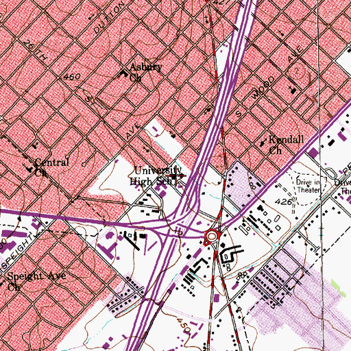Topographic Map of University High School, TX