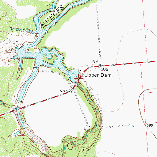 Topographic Map of Upper Dam, TX