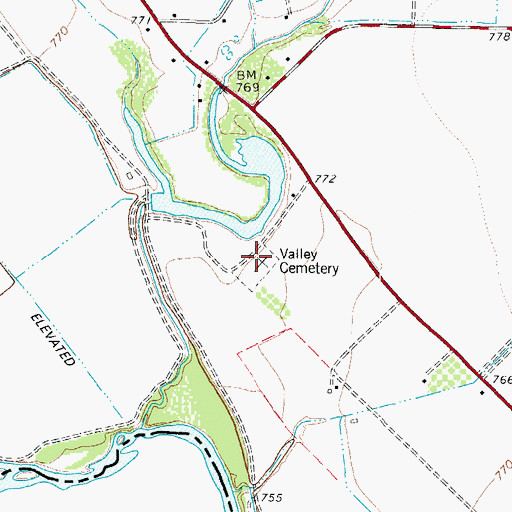 Topographic Map of Valley Cemetery, TX