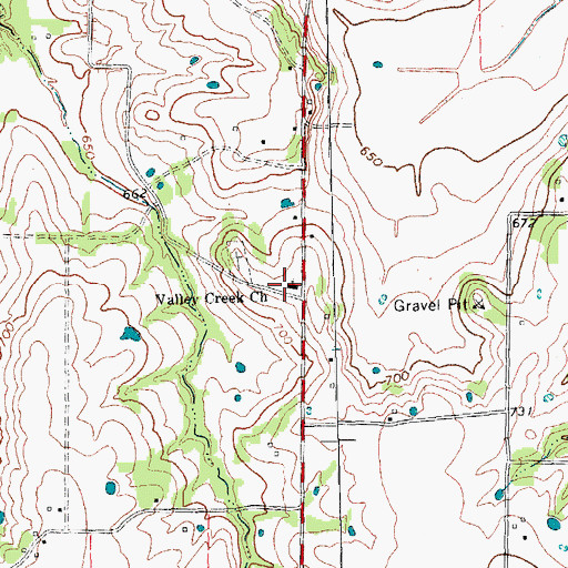 Topographic Map of Valley Creek Church, TX