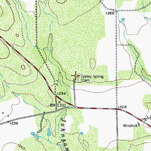 Topographic Map of Valley Spring Cemetery, TX