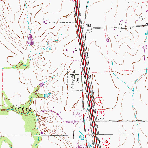 Topographic Map of Valley View Cemetery, TX