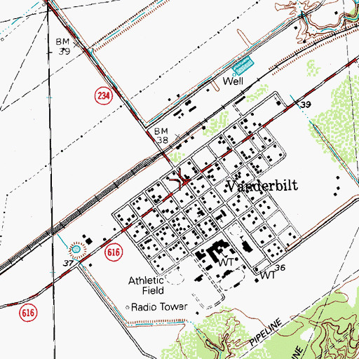 Topographic Map of Vanderbilt, TX