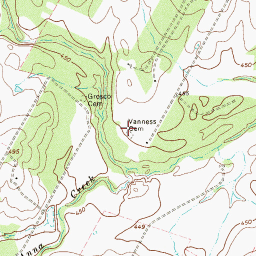 Topographic Map of Vanness Cemetery, TX