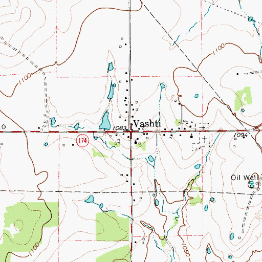 Topographic Map of Vashti, TX