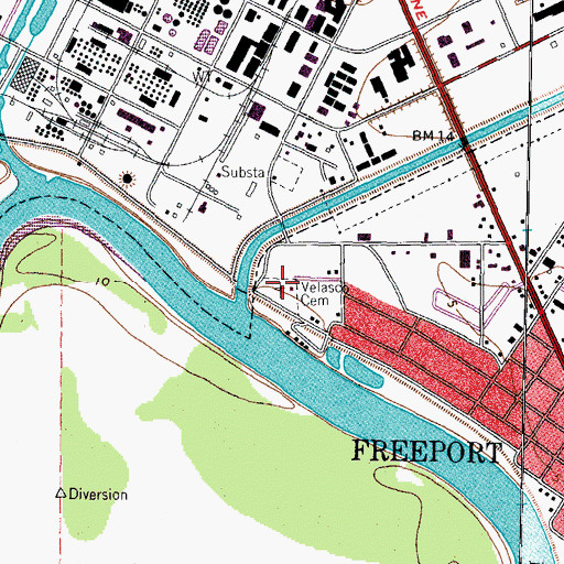 Topographic Map of Velasco Cemetery, TX