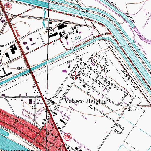 Topographic Map of Velasco Heights, TX