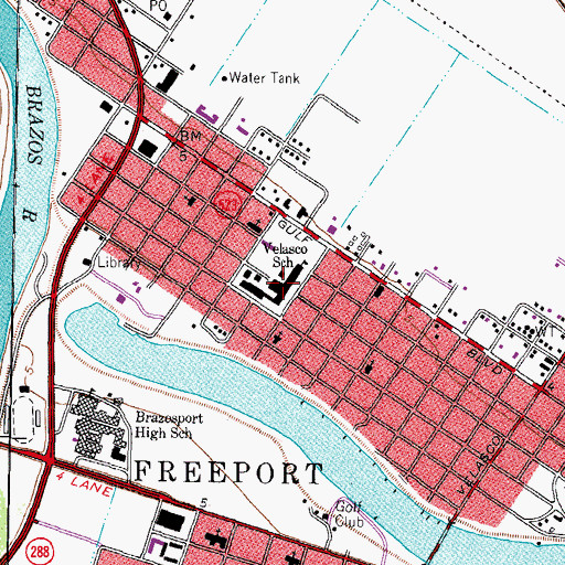 Topographic Map of Velasco School, TX
