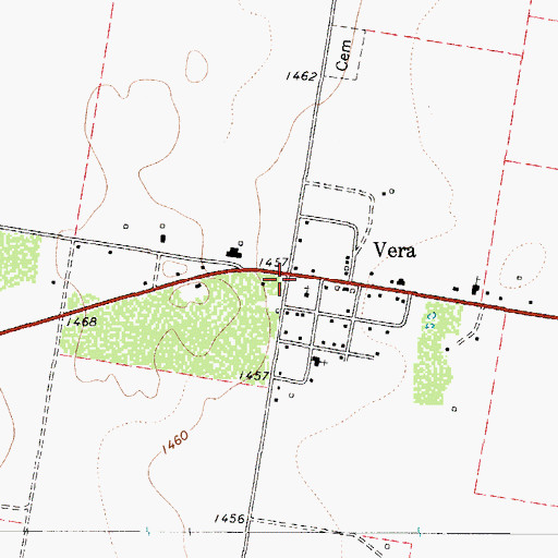 Topographic Map of Vera, TX