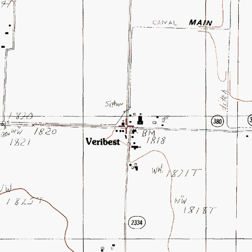 Topographic Map of Veribest, TX