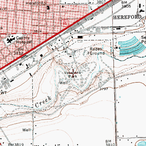 Topographic Map of Veterans Park, TX