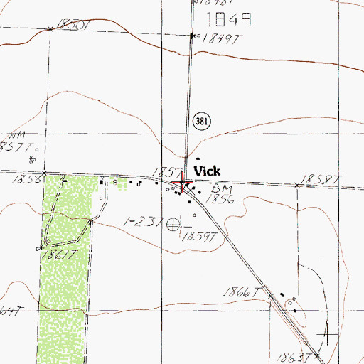 Topographic Map of Vick, TX