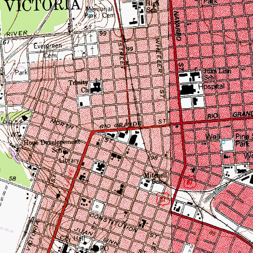 Topographic Map of Victoria, TX