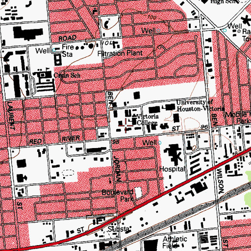 Topographic Map of Victoria College, TX