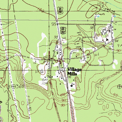 Topographic Map of Village Mills, TX
