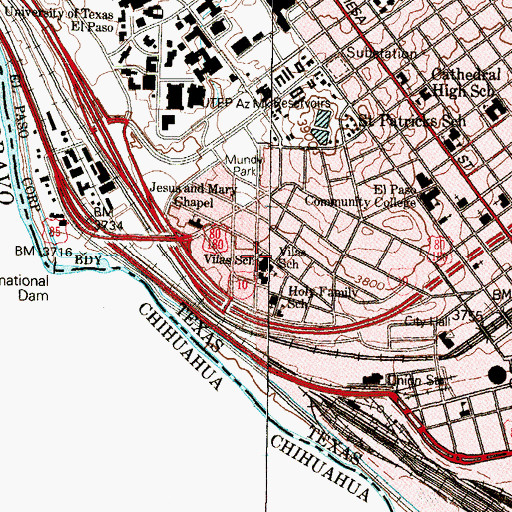 Topographic Map of Villas School, TX