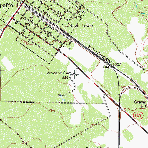 Topographic Map of Vincent Cemetery, TX