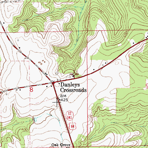 Topographic Map of Danley Cross Roads Church, AL