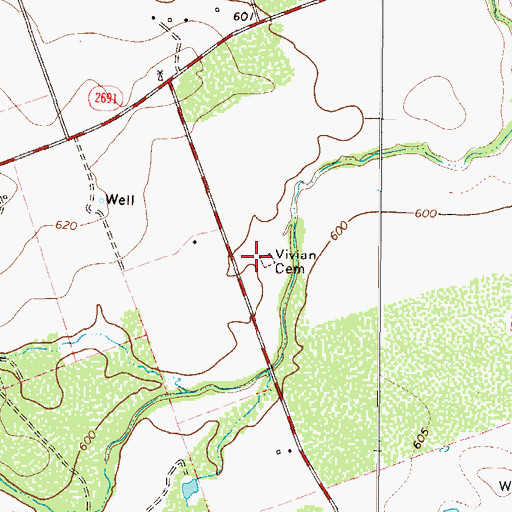 Topographic Map of Vivian Cemetery, TX