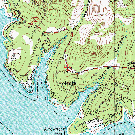 Topographic Map of Volente, TX