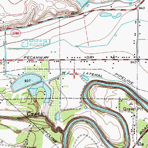 Topographic Map of W J Lateral, TX