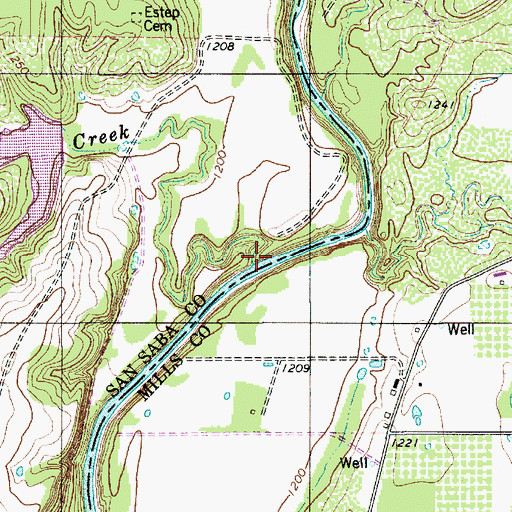 Topographic Map of Waco Creek, TX