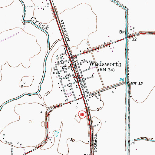 Topographic Map of Wadsworth, TX