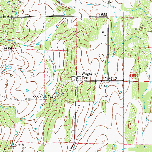 Topographic Map of Wagram Cemetery, TX