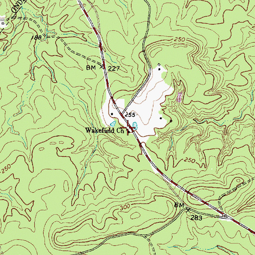 Topographic Map of Wakefield Church, TX