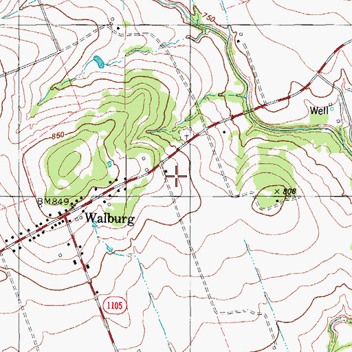 Topographic Map of Walburg, TX