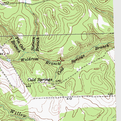 Topographic Map of Waldrom Branch, TX
