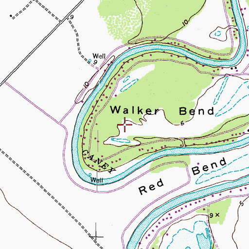 Topographic Map of Walker Bend, TX