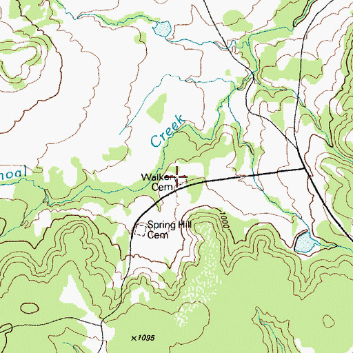 Topographic Map of Walker Cemetery, TX