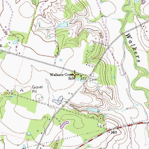 Topographic Map of Walkers Creek School, TX