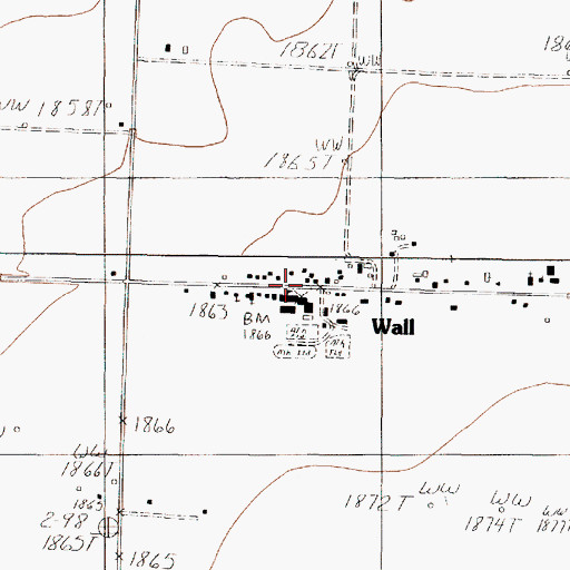 Topographic Map of Wall, TX