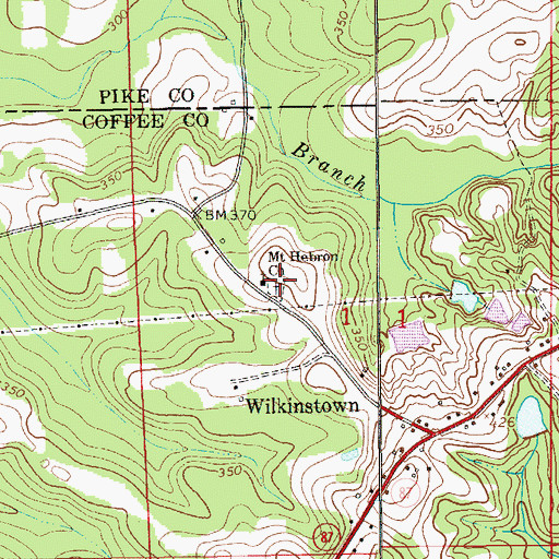 Topographic Map of Mount Hebron Cemetery, AL