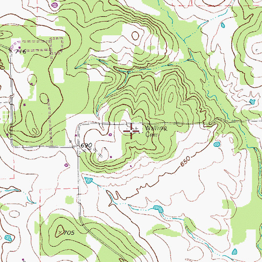 Topographic Map of Walling Cemetery, TX