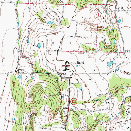 Topographic Map of Walnut Bend School, TX