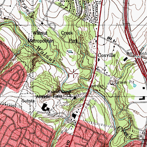 Topographic Map of Walnut Creek Metropolitan Park, TX