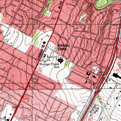 Topographic Map of Walnut Creek School, TX