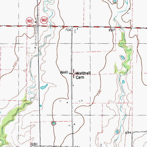 Topographic Map of Walthall Cemetery, TX