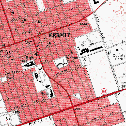 Topographic Map of Walton Park, TX