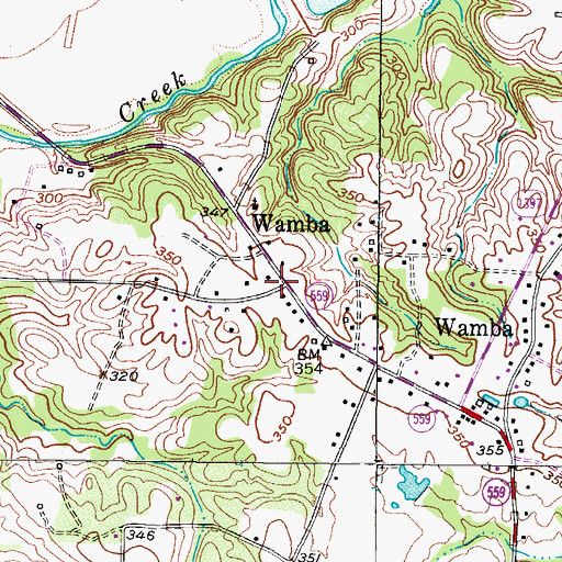 Topographic Map of Wamba, TX
