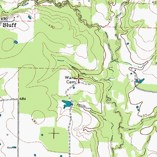 Topographic Map of Ward Cemetery, TX