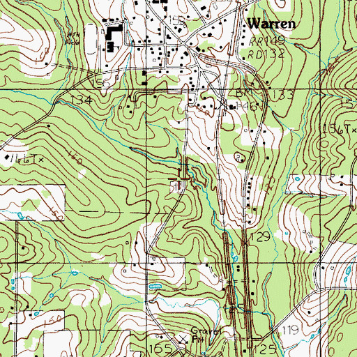 Topographic Map of Warren Cemetery, TX