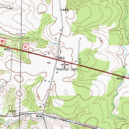 Topographic Map of Warthan Cemetery, TX